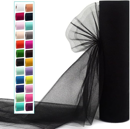 IONTACH Black Tulle Fabric Rolls 54 Inch by 20 Yards Fabric Tulle Bolt for Wedding Halloween Decorations DIY Black Tutu Baby Shower Table Skirt Birthday Party Craft Supplies