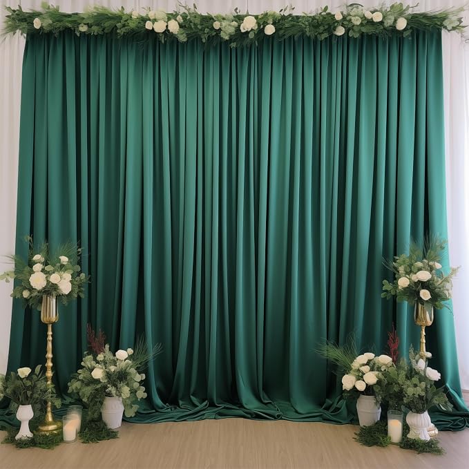 Hunter Green Backdrop Curtain-Wrinkle-Free Polyester Fabric Green Photography Curtains for Wedding Party Photo Background Decorations- 32 X10FT (Hunter Green)