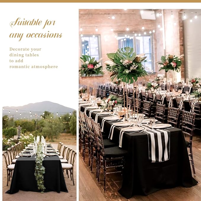Showgeous 4 Pack Black Rectangle Tablecloth, 90 x 156 Inch, Wrinkle Resistant, Washable Polyester, Perfect for 8FT Tables, Weddings, Birthdays, Parties