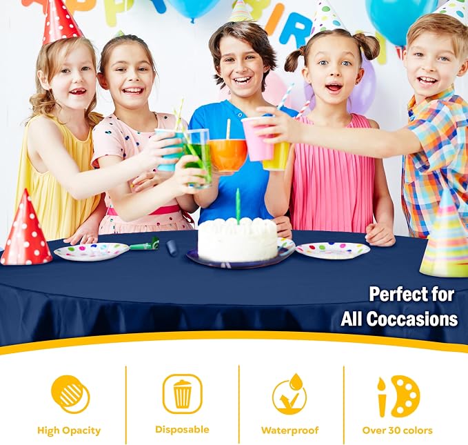 Exquisite Navy Round Tablecloths Plastic Table Cloth Disposable 48 Pack 84" Inch Round Table Cloth Disposable Navy Tablecloths Plastic Tablecloth Indoor/Outdoor Tablecloth Party Supplies