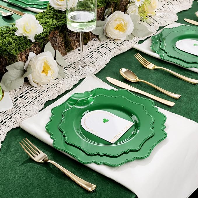 COLOSUS 60Pcs Green Plastic Plates, Green plastic Party Plates, green plates for party,Heavy Duty 30 Dinner plate 10.5” and 30 Salad/Dessert Plate 8.25” for St. Patrick's Day,wedding