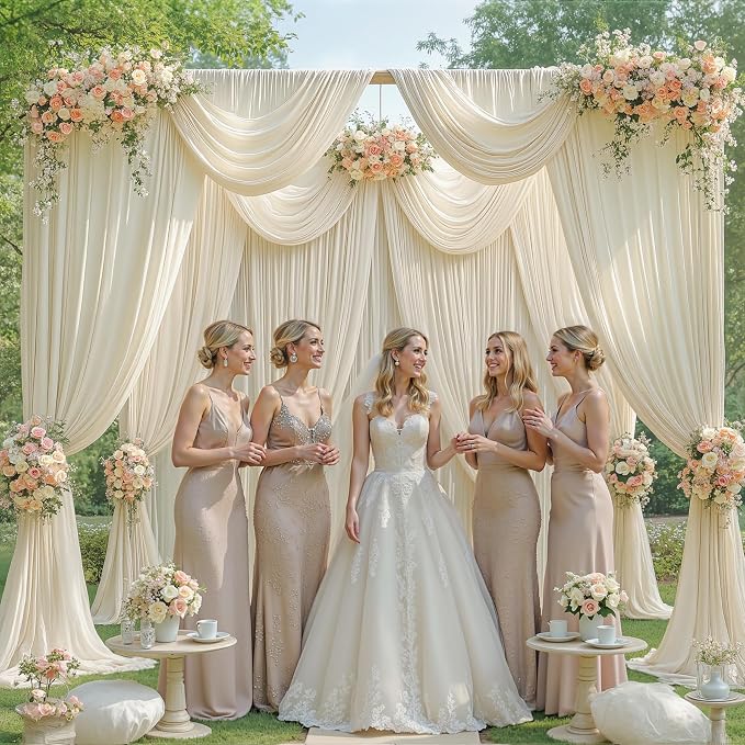40x8ft Beige Backdrop Curtains for Parties Wedding Photo Wrinkle Free Polyester Photoshoot Curtains Drapes Backdrop for Birthday Baby Shower Graduation Stage Photography Background 8 Panels 5x8FT