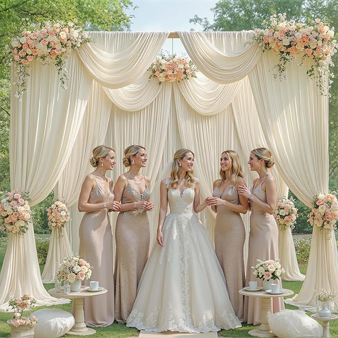 50x8ft Beige Backdrop Curtains for Parties Wedding Photo Wrinkle Free Polyester Photoshoot Curtains Drapes Backdrop for Birthday Baby Shower Graduation Stage Photography Background 10 Panels 5x8FT