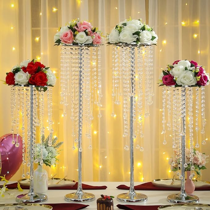 LoveCat Artificial Flower Centerpieces for Tables: 2pcs of Rose Flower Balls, Flower Kissing Balls, Fake 15-Head Plastic Flower Roses with Base for Birthday Party Christmas Home Wedding Decor (White)