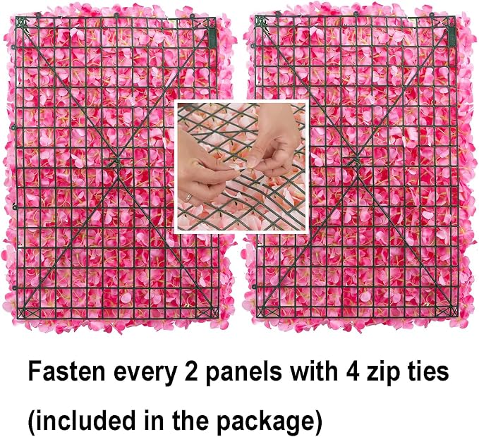 BLOSMON Flower Wall Panel Backdrop - 6 Pcs 24 x 16 Inch Pink Artificial Hydrangea Floral Backdrop for Wedding Party Baby Bridal Shower Decor, Hanging Fake Silk Flower Backdrop Decoration