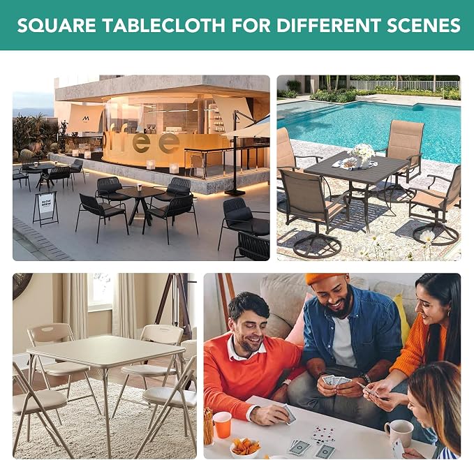 LUSHVIDA Waterproof Plastic Picnic Table Cover for Small Square Vinyl Card Tablecloth with Flannel Backing 24x24 inch - Folding Table Cloth with Elastic Corners, Black