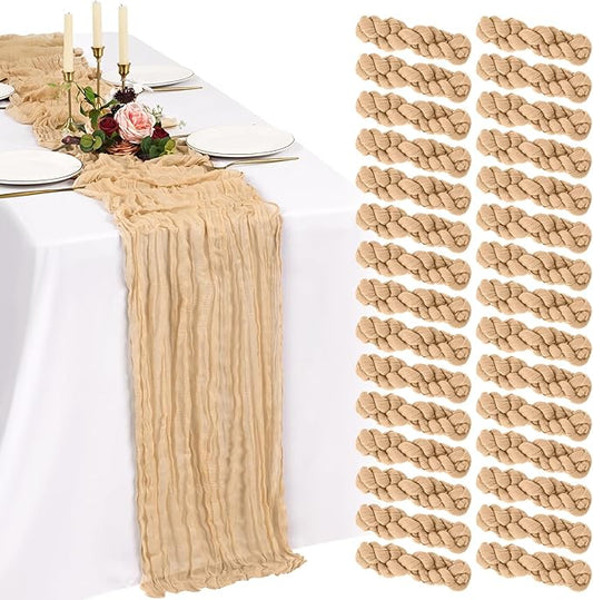 30 Pack Cheesecloth Table Runner 10FT Nude Table Runner Boho Gauze Cheese Cloth Table Runners Long Rustic Sheer Table Decorations for Wedding Party Baby Bridal Shower Birthday Holiday Home