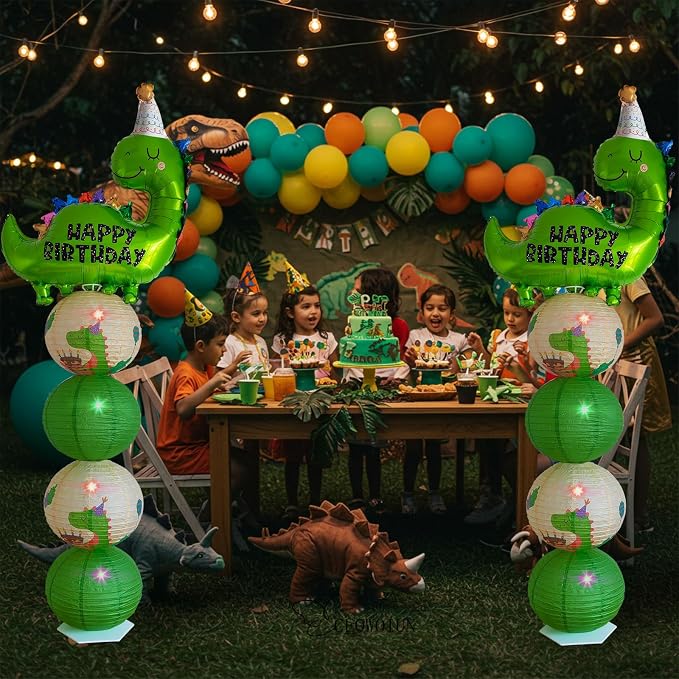 Dinosaur Balloon Column Stand Kit And Paper Lantern 2 Sets 5.5 Feet with Reusable Metal Telescopic Design for Dinosaur Parties, Party Supplie