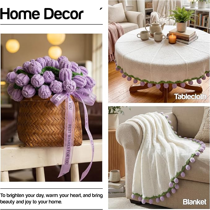 Mom Gifts for Mothers Day, Handmade Knitted Crochet Flower Bouquet Blanket, Birthday Gifts for Women, Anniversary, Wedding, Romantic Gifts for Wife Girlfriend Sister Friends, Throw Blanket, Home Decor