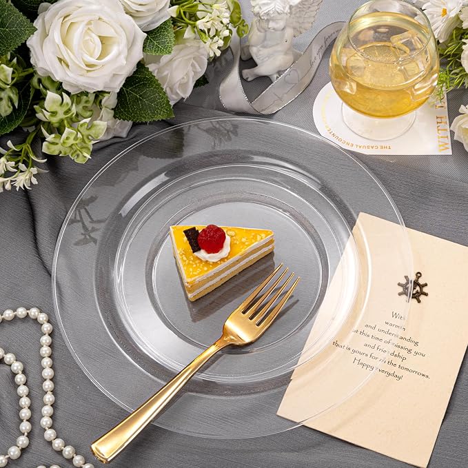 FLOWERCAT 60PCS Clear Plastic Plates - Disposable Clear Plates Heavy Duty for Summer Party/Wedding/Birthday- Include 30PCS 10.25inch Dinner Plates and 30PCS 7.5inch Dessert/Salad Plates