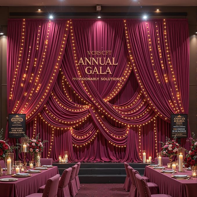 Burgundy Backdrop Curtains with Lights for Parties,10x10FT Wrinkle Free Wedding Photo Backdrop Curatin Drapes Fabric for Baby Shower Birthday Ceremony Reception Home Party Decorations