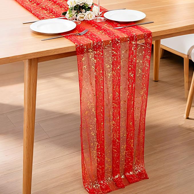 BINBE 1PCS Purple Table Runner 10Ft Sheer Chiffon Fabric Cheesecloth Sequin Glitter Table Runner for Wedding Birthday Party Decor