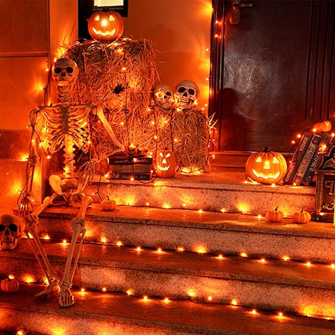 Orange Halloween String Lights, 2 Pack 98ft 150 Count String Lights, Plug-in Waterproof Fall Lights for Spooky Halloween Yard Party Decor (Orange, 150 Count - 2 Pack)