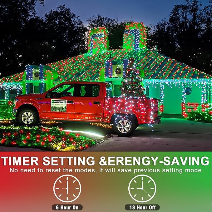 120 LED Christmas Lights Outdoor Waterproof, Red and Green String Lights Indoor Clear Wire, Connectable 8 Modes Plug in Fairy String Lights for Tree Christmas Halloween Decorations