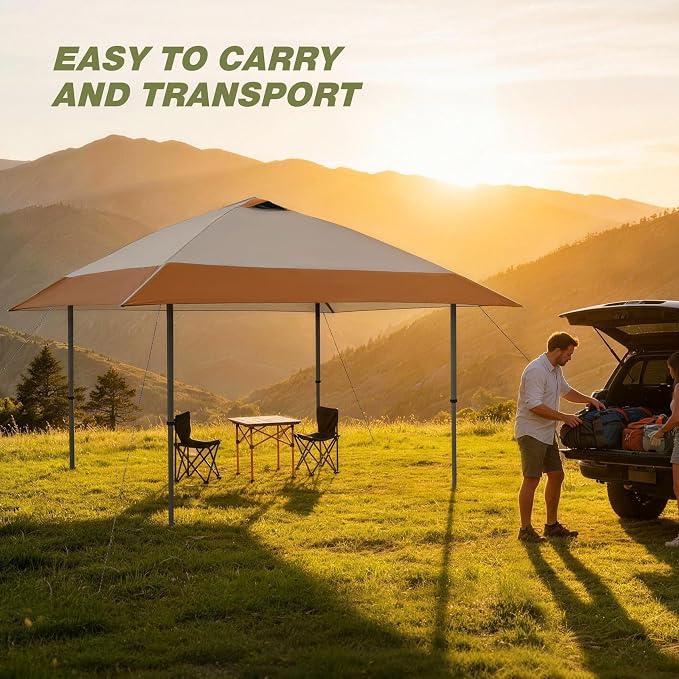 HYPER VENTURE 13x13ft Pop Up Canopy Tent with One Push Setup, Portable Outdoor Event Shelter with Rolling Carry Bag for Camping, Beach, Market, Patio (Brown)