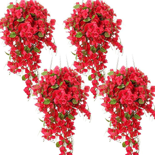 XunYee 4 Pcs Artificial Hibiscus Flowers for Outdoors Spring Summer Decor Fake Hanging Flowers Plants Uv-Resistant Faux Hibiscus Flower for Outside Porch Patio Front Door (Red)