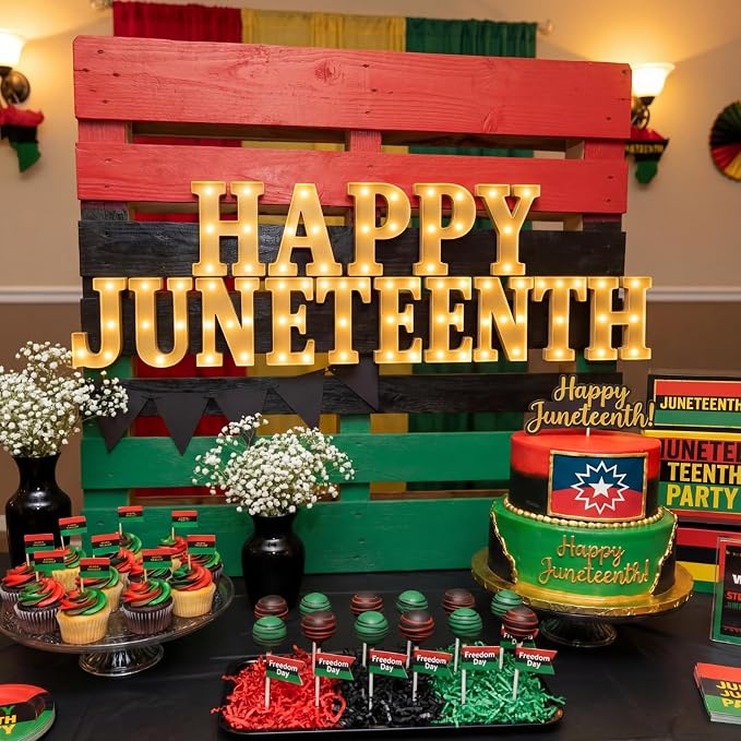 Honoson 15 Pcs 6.5 Inch Juneteenth Party Decorations Happy Juneteenth LED Letter Lights Sign Lights Table Decoration for Freedom Day American Independence June 19th 1865 Celebration Home Office Decor