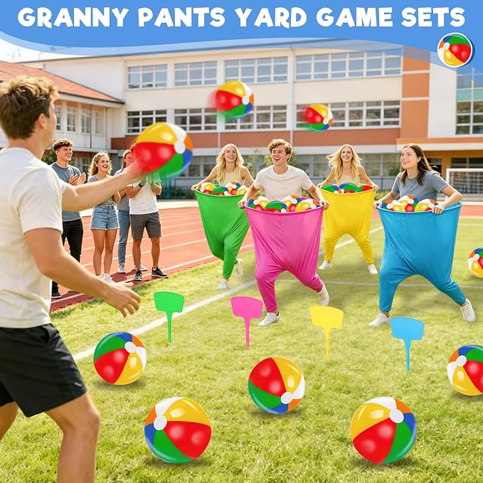 Granny Pants Yard Game Set, Granny Pants Family Party Outdoor Games with Pants Bouncy Balls Stakes Storage Bag for Large Group, Birthday Party Gift, Carnival Party Reunion Gathering