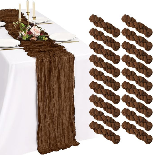 18 Pack Cheesecloth Table Runner 10FT Brown Table Runner Boho Gauze Cheese Cloth Table Runners Long Rustic Sheer Table Decorations for Wedding Party Baby Bridal Shower Birthday Holiday Home