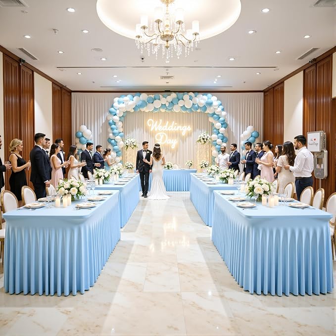 6 Pack Baby Blue Table Cloth for 6 Foot Rectangle Tables Spandex Fitted Tablecloth 6ft Stretch Table Covers Skirt Baby Blue Banquet Tablecloths Wrinkle Free Tablecloth for Party Wedding Birthday Event