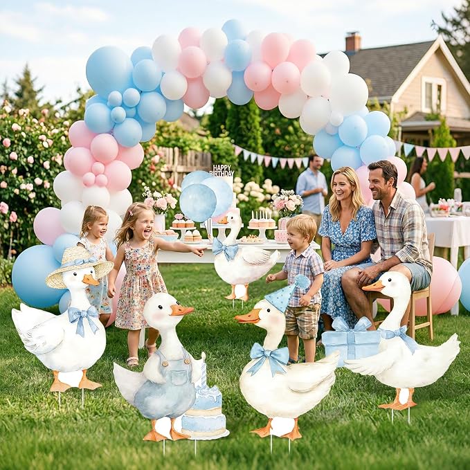 5Pcs Silly Goose Baby Shower Decorations, Blue Large Goose Cardboard Cutout Standup, Geese Birthday Party Sign for Photo Booth Props Backdrop Garden Entrance Decor Cartoon Party Supplies
