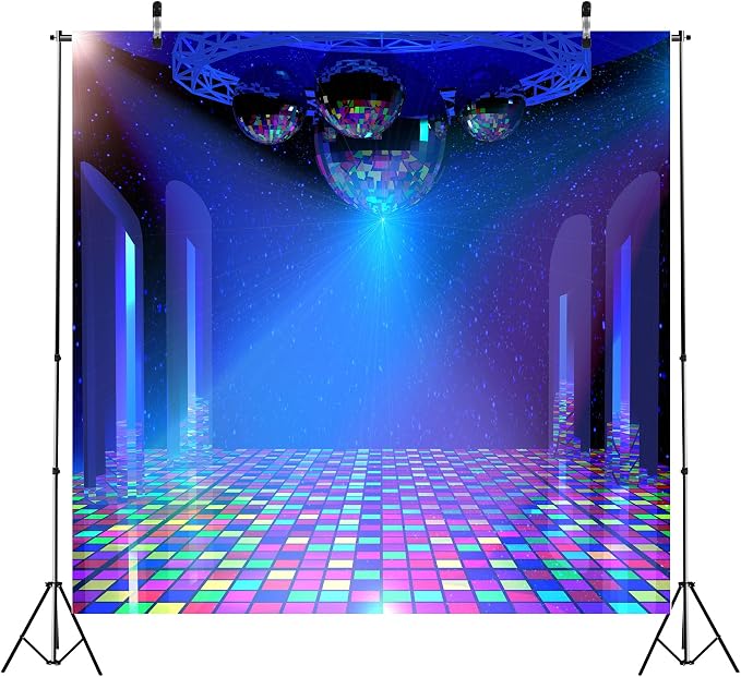 BELECO Disco Party Backdrop 10x10ft Fabric Vintage 70s 80s 90s Disco Ball Stage Backdrop Night Club Neon Music Birthday Backdrop Disco Theme Party Decorations Let's Glow Crazy Backdrop Studio Props