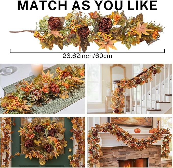 MOYEE Autumn Centerpieces for Tables Candle Ring, Black Metal Candlestick with an Artificial Wreaths 14 in Versatile Dining Table Centerpiece Decor (Austin Rose Wreath)