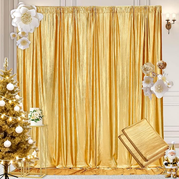 Gold Sequin Curtains Backdrop: Glitter Drapes Fabric Ramadan Background Cover for Photography Party Stage Wedding Christmas Birthday Spandex Ceiling Drape Arch 4.8ftx10ft 2 Panels