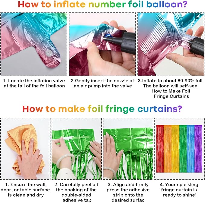 Jobkoo Rainbow Birthday Decorations for Kids, Colorful Party Decor Assorted Color Latex Foil Balloons Fringe Backdrop Happy Birthday Banner Cake Toppers for Boys Girls Carnival Circus Party Supplies