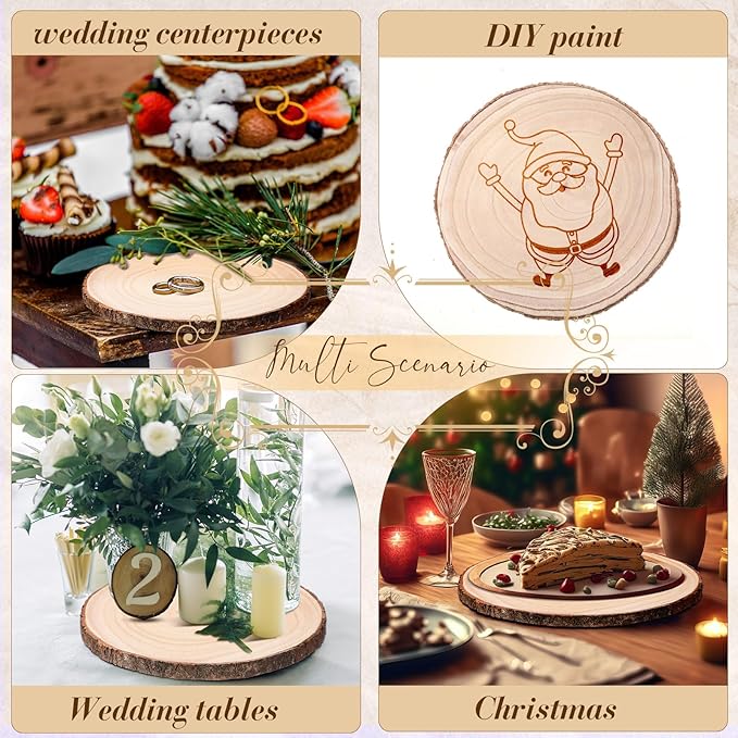 Tioncy 10 Pack Large Wood Slices for Centerpieces Unfinished Rounds Wood Slabs for Tables Decor Natural Wooden Circle for DIY Crafts Rustic Wedding Centerpiece Decor(10-12 Inch)