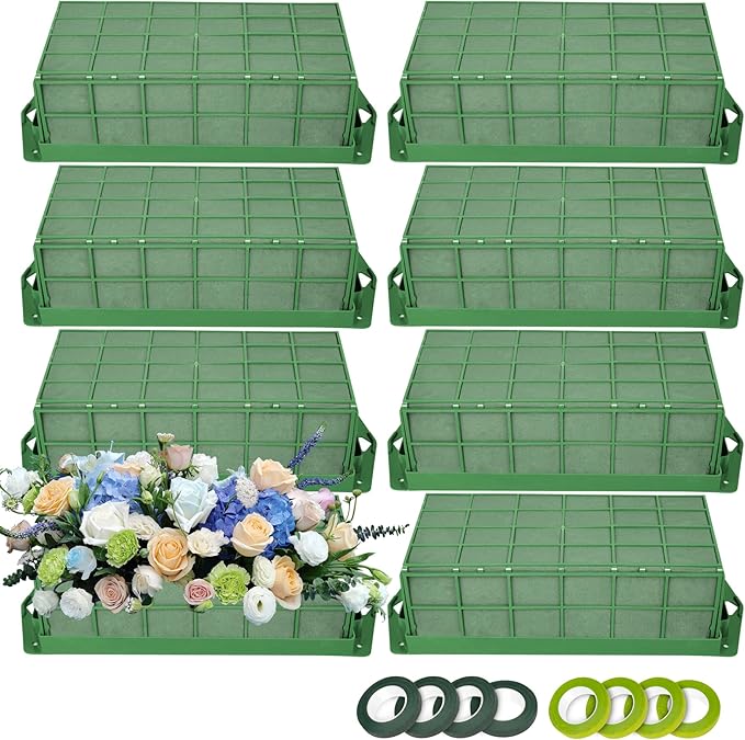 8PCS Floral Foam Cage, Flower Cage Holder, Dry and Wet Rectangle Flower Arrangement, Hangable Green Blocks Floral Foam Cages for Artificial Flesh Flower Wedding Holiday, Home, Garden Party Decorations