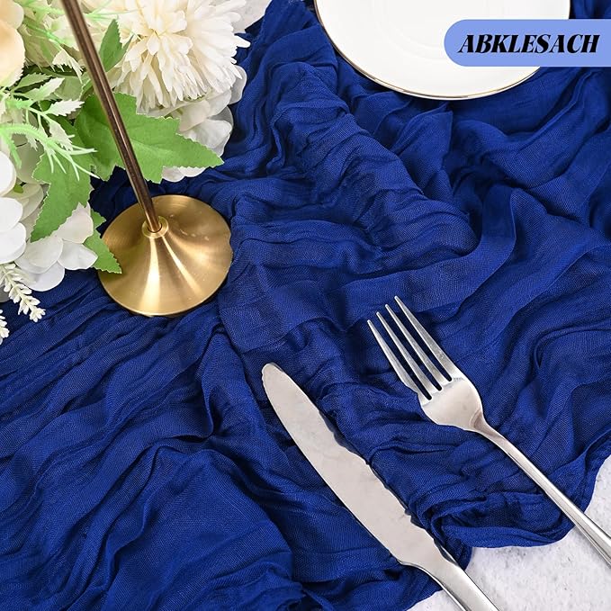 12 Pack Royal Blue Cheesecloth Table Runner 120 inch Fall Thanksgiving Boho Rustic Gauze Farmhouse 10FT Cheese Cloth Runner for Baby Shower Wedding Party Holiday Home Decor