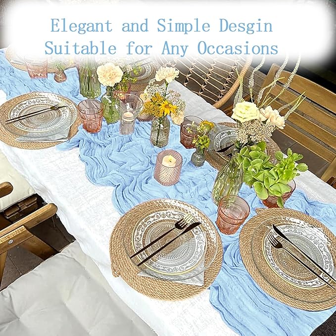 6 Pack Baby Blue Cheesecloth Table Runner 20 x 120 inch Gauze Table Runners 10 FT Long,Semi Sheer Cheese Cloth Fabric Table Runner Bulk for Wedding,Party,Baby Shower,Bridal Shower Decoration