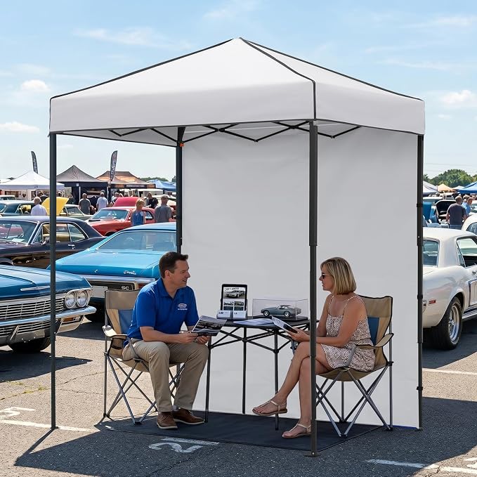 EAGLE PEAK 6x4 Instant Pop Up Canopy Tent with 1 Side Wall Panel, Straight Leg Sun Shelter, Portable Canopy with Carry Bag for Camping, Beach & Sports, White
