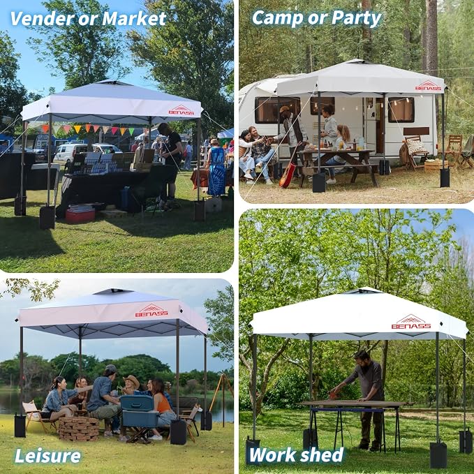 10x10 Pop Up Canopy, Easy Up Canopy Tent, Heavy Duty Tents for Parties, One Person Easy Set Up Event Tent, White