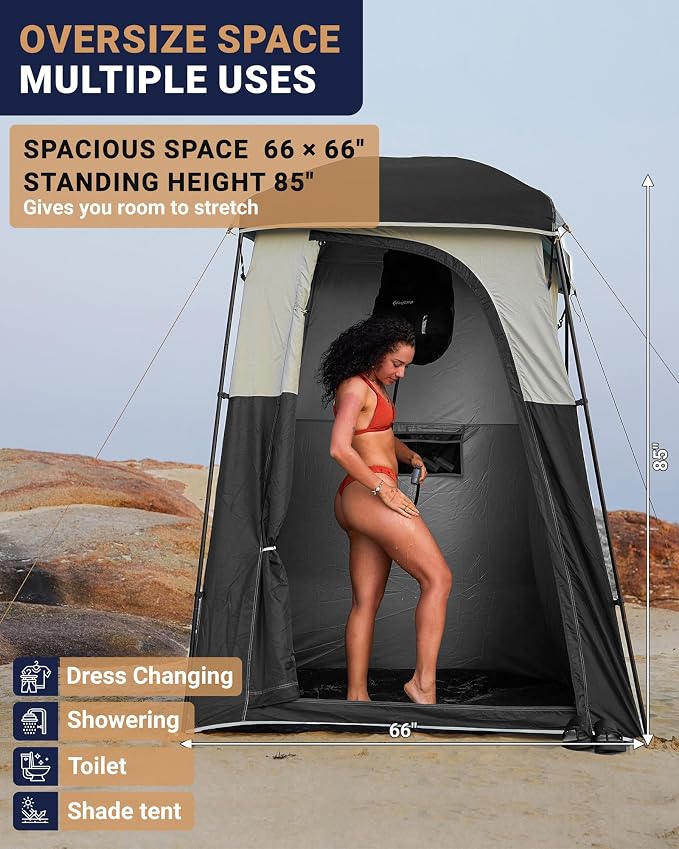 KingCamp Camping Shower Tent, Portable Outdoor Privacy Toilet & Changing Tent Windproof & Waterproof Easy Setup Shelter with Shower Bag for Camping Hiking Beach