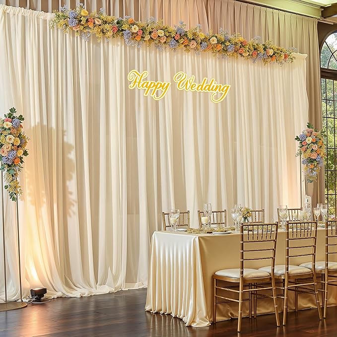 10ft x 10ft Champagne Backdrop Curtains, Wrinkle-Free Sheer Chiffon Fabric Photo Backdrop Drapes for Wedding Arch Party Ceremony Stage Photography Decorations