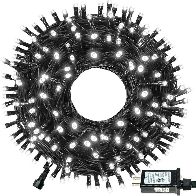 Connectable 100LED 42Ft 13Modes Christmas String Lights Indoor Outdoor | Extendable Green Wire Cool White Christmas Tree Lights with Timer | Twinkle Fairy Light Plug in for Xmas Tree(Cool White)
