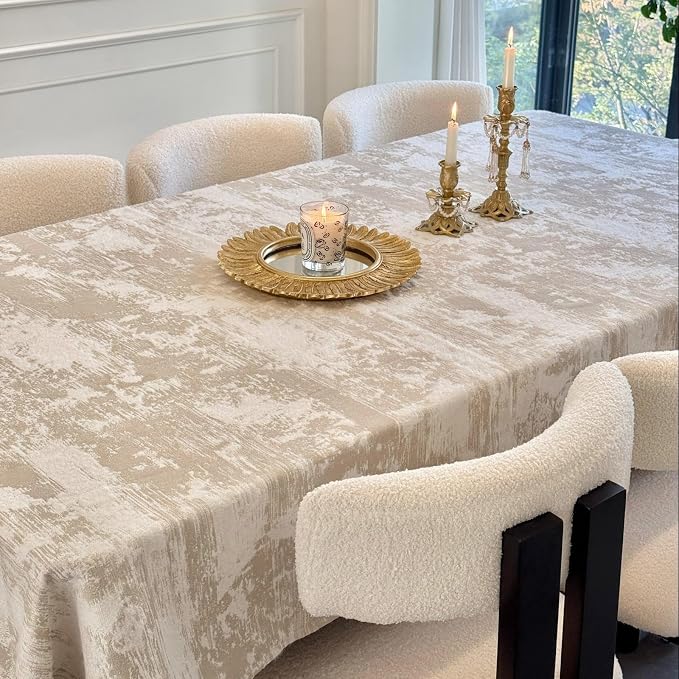 Rectangle Beige Tablecloth 60 x 132 Inch, Spillproof Waterproof Table Cloth, Polyester Cotton Decorative Fabric Table Cover for Dining, Party, Wedding, Kitchen - Beige