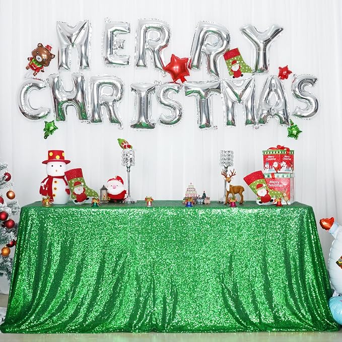 Poise3EHome Green Sequin Tablecloth, 50×80 Inch Rectangle Sequin Fabric Table Cover Overlay for Christmas Easter Birthday Wedding Party Holiday Cake Table Decoration