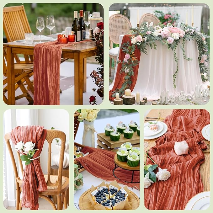 Wokceer Cheesecloth Table Runner 12Pack 10FT Terracotta Fall Cheese Cloth Table Runner Boho Gauze for Party Thanksgiving Long Rustic Sheer Runners for Baby Bridal Shower Wedding Easter