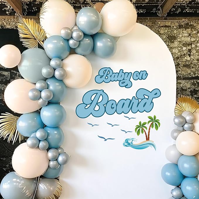 Baby On Board Baby Shower Decorations - Baby On Board Decal Sign for Balloons Arch Backdrop, Baby Shower Decorations for Girl, Blue First Birthday Decoration for Boys, Gender Reveal Sign Wall Decal