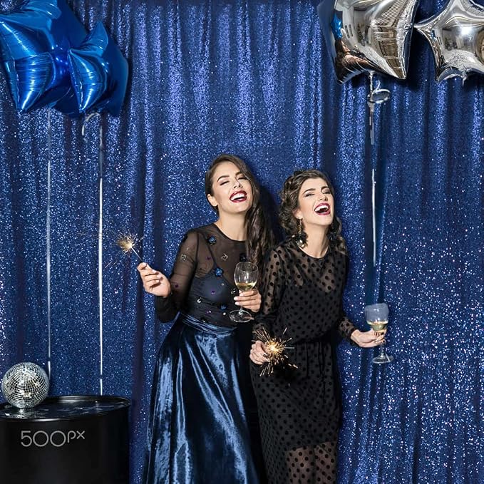 PartyDelight Navy Blue Sequin Backdrop 6x6ft 4 Inch Rod Pocket | Dense 3mm navy blue sequins on mesh backing with 4 inch rod pocket for full body photos ceremony arches party walls and stage