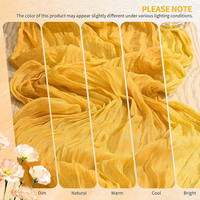 10 Pack Gold Cheesecloth Table Runner 10FT Boho Gauze Cheese Cloth Table Runners Romantic Rustic Sheer Table Decorations for Wedding Party Baby Shower Birthday Holiday Home