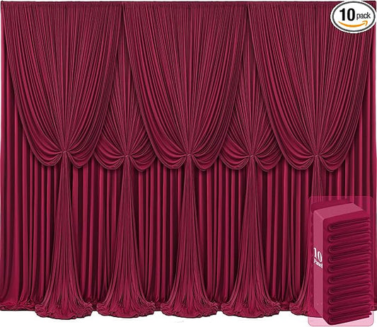 10 Panels Burgundy Backdrop Curtains for Wedding Party Wrinkle Free Backdrops Curtain Drapes Fabric Decorations Maroon Photo Back Drop for Baby Shower Photography Stage Reception 50ft(W) x 12ft(H)
