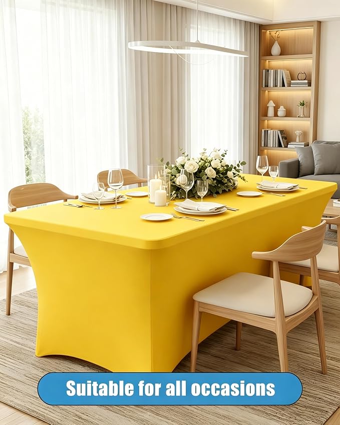 6FT Yellow Table Cloth - 2 Pack Fitted Stretch Rectangle Spandex Tablecloth, Washable Table Cover for Party, Picnic, Wedding, Banquet, Birthday and Festival(30" x 72")