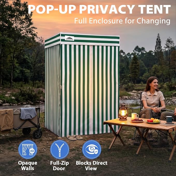 EAGLE PEAK 4x4 Pop Up Changing Tent, Flat Top Changing Room, White/Green | Portable, Privacy Tent, Pool Cabana, Dressing Room, Shower & Toilet Use, Opaque Fabric, Instant Setup, Photoshoots, Camping