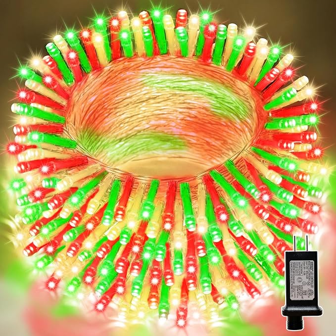 LAMPHOME 66FT 200 LED Christmas String Lights, Red Green & Warm White Fairy Lights, 16 Lighting Modes Plug in Waterproof Mini Lights, Indoor Outdoor Xmas Tree Garden Patio Wedding Party Bedroom Decor
