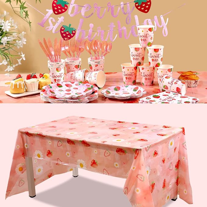 Strawberry First Birthday Decorations for Girl, Strawberry First Birthday Plates Serves 24, Strawberry Plates, Strawberry 1st Birthday Decorations, Berry Sweet One Birthday Party Decorations