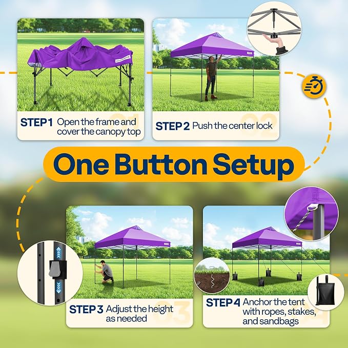 VIVOHOME 10x10ft Pop Up Canopy Tent One Push Setup Outdoor Portable Shelter Tent Heavy Duty with Wheel Carry Bag and 4 Sandbags, Purple